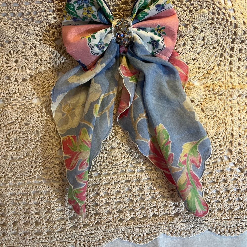 Pink and Blue Floral Hair Bow Accessory